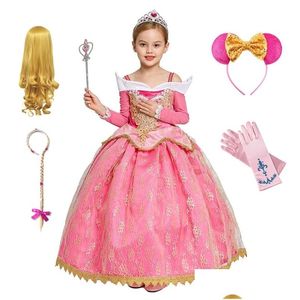 Cosplay Girls Aurora Dress Halloween Slee Beauty Princess Dresses Costume de Natal Festa de aniversário Gre presente 220721 Drop Baby, Kid Dhimo