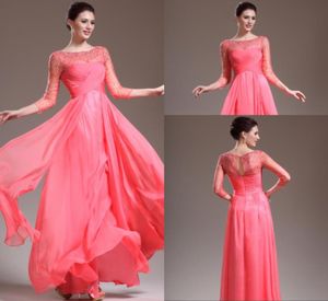 2015 Sheer vintage wieczorowe sukienki Batau Seethrough Długie 34 rękawy długość podłogi arbuzowane kobiety formalne konkursowe suknie zawierające Solens8743819