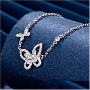 Chokers toppkvalitet 925 Sterling Sier Seiko Phantom Butterfly Necklace Fl Diamond Hollow Simple Temperament Light High Version Clavicl OTR23