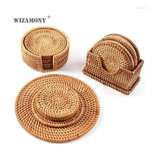 Tea Trays WIZAMONY Handmade Mats Rattan Coasters Saucer Iron Pot Heat Insulation Pad Placemats For Table Bamboo Teapot Set