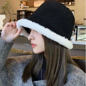 Basker mode nisch design bomull vindtät lamm fleece kvinnors plysch hatt koreansk stil hink höst cap fiskare