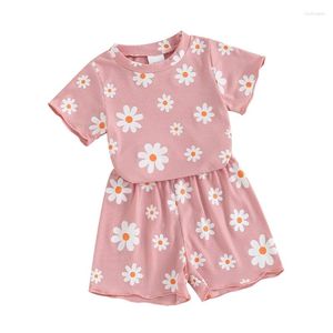 Kläder sätter 0-3t småbarn baby flicka sommarkläder kort ärm blommor tshirt toppar och shorts set överdimensionerad outfit boho