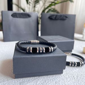 Fashionable vintage Chrome jewelry bracelets brand men women Leather woven bracelet magnetic buckle hand rope plaid engraved letter metal PU bangle gift