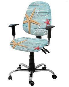 Chair Covers Wood Grain Beach Text Starfish Elastic Armchair Computer Cover Stretch Removable Office Slipcover Split Seat