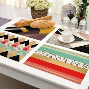 Table Mats 2Pcs Colorful Geometric Stripe Kitchen Placemat Dining Mat Cotton Linen Pads Cup 30x40cm Home Decor