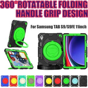 For Samsung Galaxy Tab S9 S9FE 11 inch Case 360 Rotating Stand Handle Grip Multiple Protect Cover Kids Safe Shockproof Cases with SCreen PET Film+Shoulder Strap