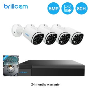 System Brillcam Video Surveillance System 5MP 8CH NVR Set H.265 Outdoor Weatherproof Buildin Mic Security Camera System Kits