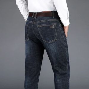 Autumn Office Business Jeans Men Classic Style Blue Black Stretch Straight-ben Denim Pants Mane Brand Trousers 240323