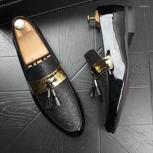 Sıradan Ayakkabı Tassel Erkek Gelinlik Deri Yuvarlak Kafa Kayması Resmi İtalyan iş ayakkabısı Siyah Yaz Oxford Lofers 187