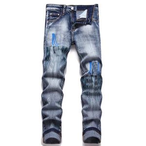 Jeans de designer jeans jeans jeans jeans jeans jeans homens homens na altura dos joelhos jeans retos de jeans Trendy Long Rough Rock Rock Rock Rock Jeans L60T