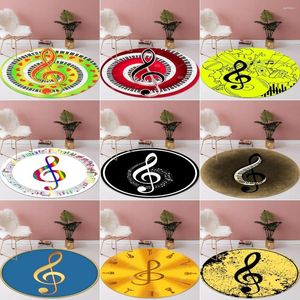 Carpets Colorful Music Symbol Carpet Piano Keys Black White Round Rugs Non-slip Area Rug For Living Room Bedroom Foot Pad Decoration