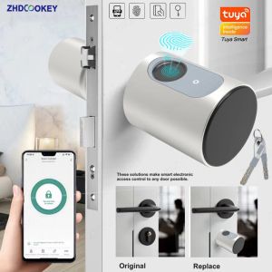 Lock Smart Lock Cylinder Tuya Bluetooth Europe Biometric Fingerprint RFID Card APP Key DIY Adjustable Core Size Electronic Door Locks