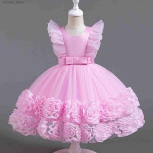 Sukienki dla dziewczynki od 12 do 24 mn. Urodzinowe sukienki na imprezę dla dziewcząt Solidna sukienka księżniczka Flower Egant Kids Wedding Suknie Tul Baby Girl Dress L240402