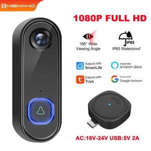 Doorbells Tuya Video Doorbell 1080P WiFi Wireless Outdoor WaterProof Camera AC Power Security Protection Home Surveillance Alexa Google