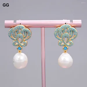 Dangle Earrings GG Jewelry Natural Keshi Edison White Pearl Gold Plated Turquoise Blue Cz Drop