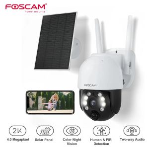 Cameras FOSCAM 2K Solar Security Cameras Wireless Outdoor 4MP PT Battery Powered 2.4G WiFi Night Vision Camera for Home Surveillance