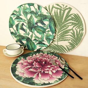 Table Mats 5pcs 38CM Printing Cotton Weaving Dining Placemat Dinner Plate Baking Coffee Pads Round Insulation