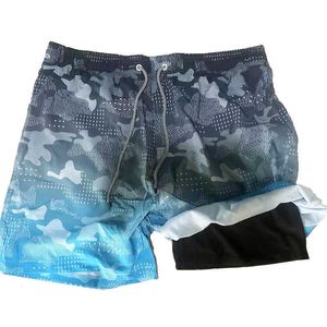 Large size fake two-piece quarter pants quick drying shorts beach surfing anti awkwardness double layer elastic lining beach pants