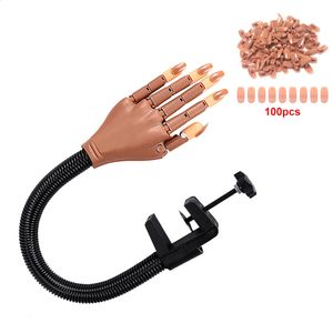 Nail Practice False Hand Equipment With 100pcs Fake Nails Adjustable Flexible Training Prosthetic Manicure Tools 240325