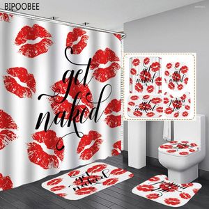 Shower Curtains Get Naked Pattern Bathroom Lips Print Curtain White Non-slip Mat Bath Rugs Toilet Lid Cover Home Decoration