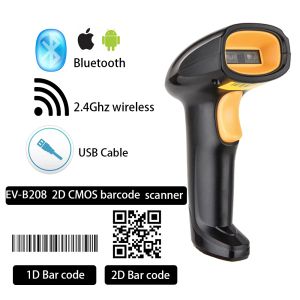 Scanners evawgib EVWJ08 Scanner de código de barras sem fio 1D EVB208 Scanner de barras 2D Bluetooth Scanner QR Código de barras Reader PDF417 para iOS Android iPad