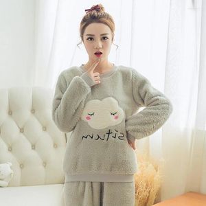 Heimkleidung 2024 Winter Langarm Dicke warme Flanellpyjama -Sets für Frauen Koreanisch niedliche Korallenmerze Pyjamas Homewear -Kleidung Pijama