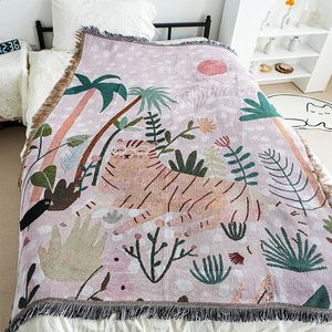 Textile City Ins Pink Glasses Tiger Throw Blanket Nordic Sofa Towel Home Decor Tapestry Bedspread Cartoon Picnic Mat 125x150cm 240326