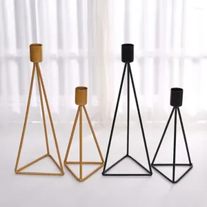 Candle Holders S/L Black Gold Color Geometric Triangle Wire Candlestick Holder Vintage Simple Craft Wedding Party Table Dinner Decoration