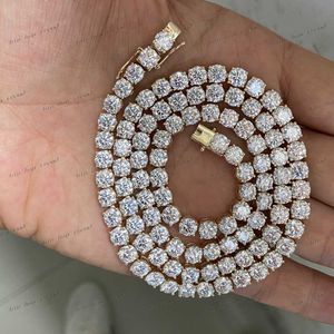 HQ GEMS 22 tum 9k gult fast guld VVS Moissanite Tennis Chain Link 5mm Miami Necklace Hip Hop Jewelry for Men