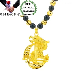 Pingentes omhxfc atacado moda europeia homem festas masculino aniversário casamento pai presente dragão boat 24kt colar de pendente de ouro nl214