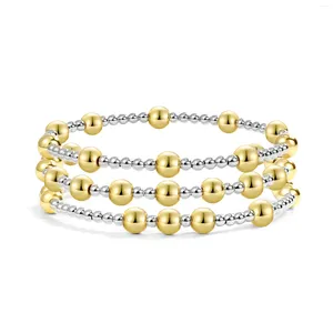 Strand Badu 3Pcs/Set Gold Silver Color Mixed Beaded Bracelet For Women Unique Elastic Ball Beads Chain Gifts Jewelry