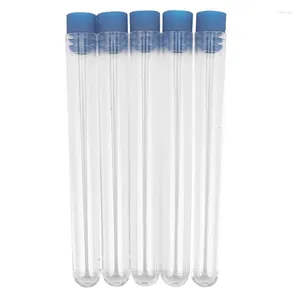 Lagringsflaskor 200 st tydliga plastprovrör med blå skruvlock Provbehållare Tryck på 12x60mm