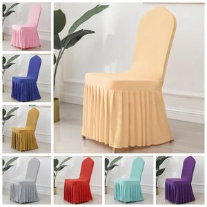 24 cores Skirted Chairs Capas Spandex Lycra Universal Ruffled Chave Capa Decoração de banquetes de hotel de casamento ruched grossa