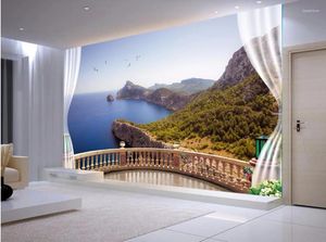 Bakgrundsbilder 3D rum Bakgrund Custom Po Mural Balkony Coast Landscape Bilddekor Målningsvägg för väggar 3 D