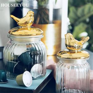 Aufbewahrung Flaschen Nordisches Glas versiegeltes Glas mit goldener Schichtdeckel Candy Snack Home Tank Kitchen Food Container Hochzeits Geschenkbox