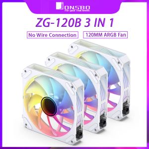 Möss JONSBO ZG120B 3 i 1 PC Computer Case Fan No Wire Connection 12cm 4pin Argb Cooling Slient Fan Adresserbar RGB CPU -kylfläkt