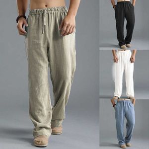 2023 Męskie duże luźne spodnie swobodne z elastycznym paskiem związanym z lnianem oddychającym sportowym bawełny i