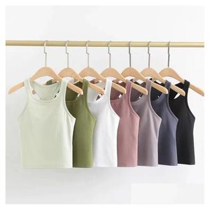 Yoga kläder LU TANK TOP SLIM FIT ärmlös skjorta borstade kvinnor träningsport med vadderad bh -droppleverans utomhus atletisk outdoo otgmg