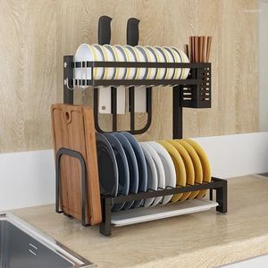 Armazenamento de cozinha gancho de desktop rack de prato de aço inoxidável pratos de drenagem e utensílios de cozinha cabine de prateleiras
