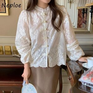 Женские блузки Neploe китайский стиль винтажный воротник сингл грудь Blusas Mujer 2024 Летние рубашки с длинным рукавами женщины
