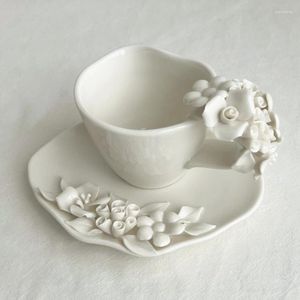 Mugs Ceramic 3D Flower Tea Cup Delicate Hand-kneaded Floral Coffee Saucer Set Irregular Teacup Snack Plate