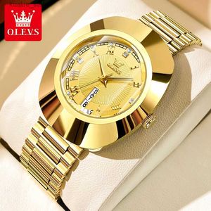 الساعات النسائية Olevs 7008 New Dial Big Dial الكوارتز الفاخرة للنساء الماس Diamond التقويم الأنيق سيدات اليد على مدار الساعة Waterproof Woman ES L240402