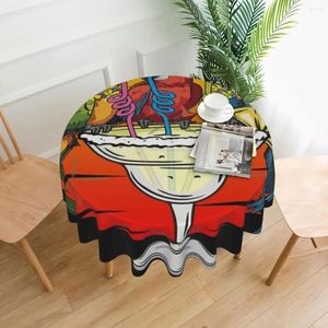 Table Cloth Drinking Parrots Birds Margarita Cocktail Summer Tablecloth 60in Round 152cm Waterproof Protecting Indoor/Outdoor