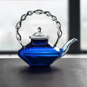 Muggar glas tekanna pitcher med filterblå vriden handtag borosilikat kruka tekopp set vatten flaska glasvaror te -kanna
