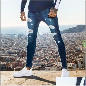Мужские джинсы Mens Solid Color 2021 Модные тонкие брюки карандаш y повседневная дыра разорванная дизайн мужская уличная одежда хип -хоп доставка доставка Dh3vc