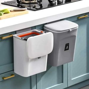 Waste Bins 7/9L Kitchen Hanging Trash Can For Kitchen Cabinet Door Wall Mounted Recycling Garbage Basket with Lid Kitchen Accessories L46