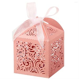 Gift Wrap 100Pcs Laser Cut Favor Boxes 2X2InchSmall For Presents Party Wedding Favors With Ribbon Pink