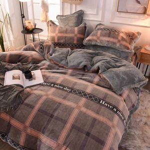 Bedding Sets 4pcs Winter Gold Mink Conjunto de visita grossa Cristal Velvet Salia de cama com travesseiro com lã quente home Textile têxtil