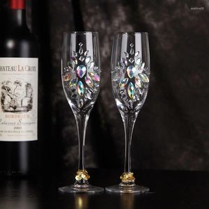 Copos de vinho 2 peças embalagens Cores de casamento Diamond Glass Gift Party Casal Lovers Cup um par de