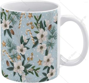 Mugs Christmas Golden Flowers Bells Mug Snow Coffee Ceramic Drinking Cup With Handle 11oz For Office Home Gift